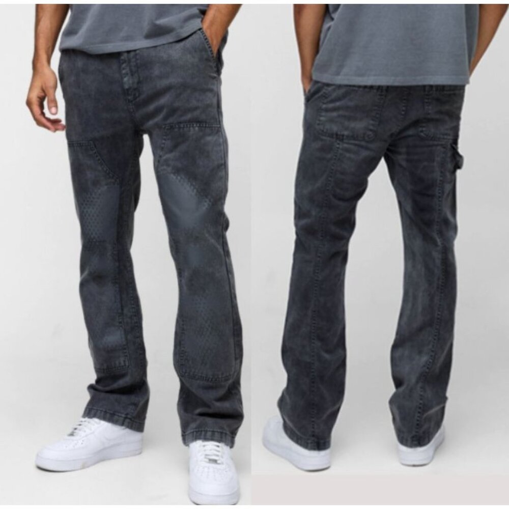 Men's Washed Charcoal Patchwork Jeans